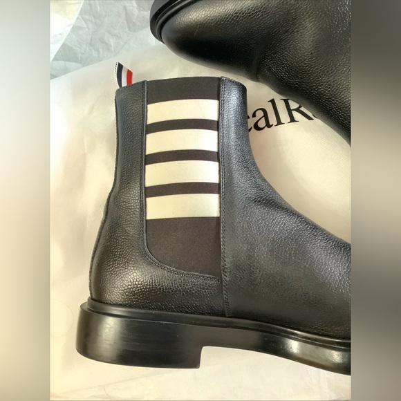 Thom Browne 4-Bar Grained Leather Chelsea Boots in Black Men’s Sz. EU-42/US-9 - Picture 3 of 15